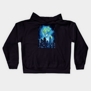 Starry Night sky in a pine forest Kids Hoodie